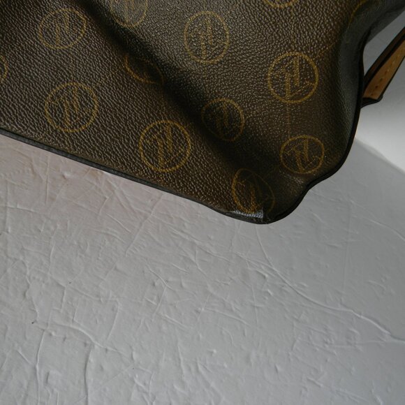 ADRIENNE VITTADINI XL SIGNATURE  Padded Laptop Tote Bag Brown Tan Logo - Picture 3 of 11
